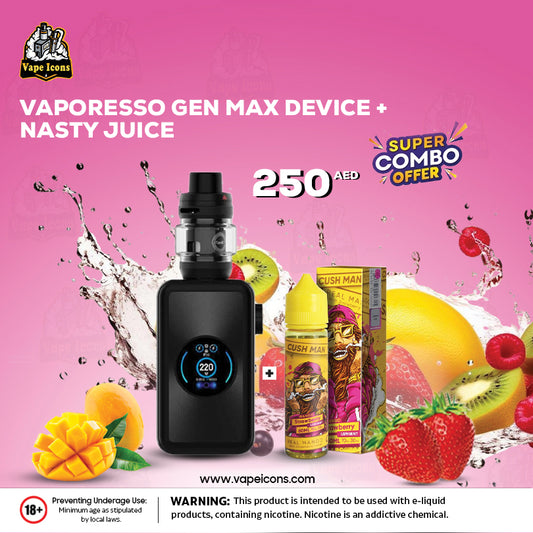 Super Combo Offer! Vaporesso Gen Max Device with Nasty Cushman E-Juice