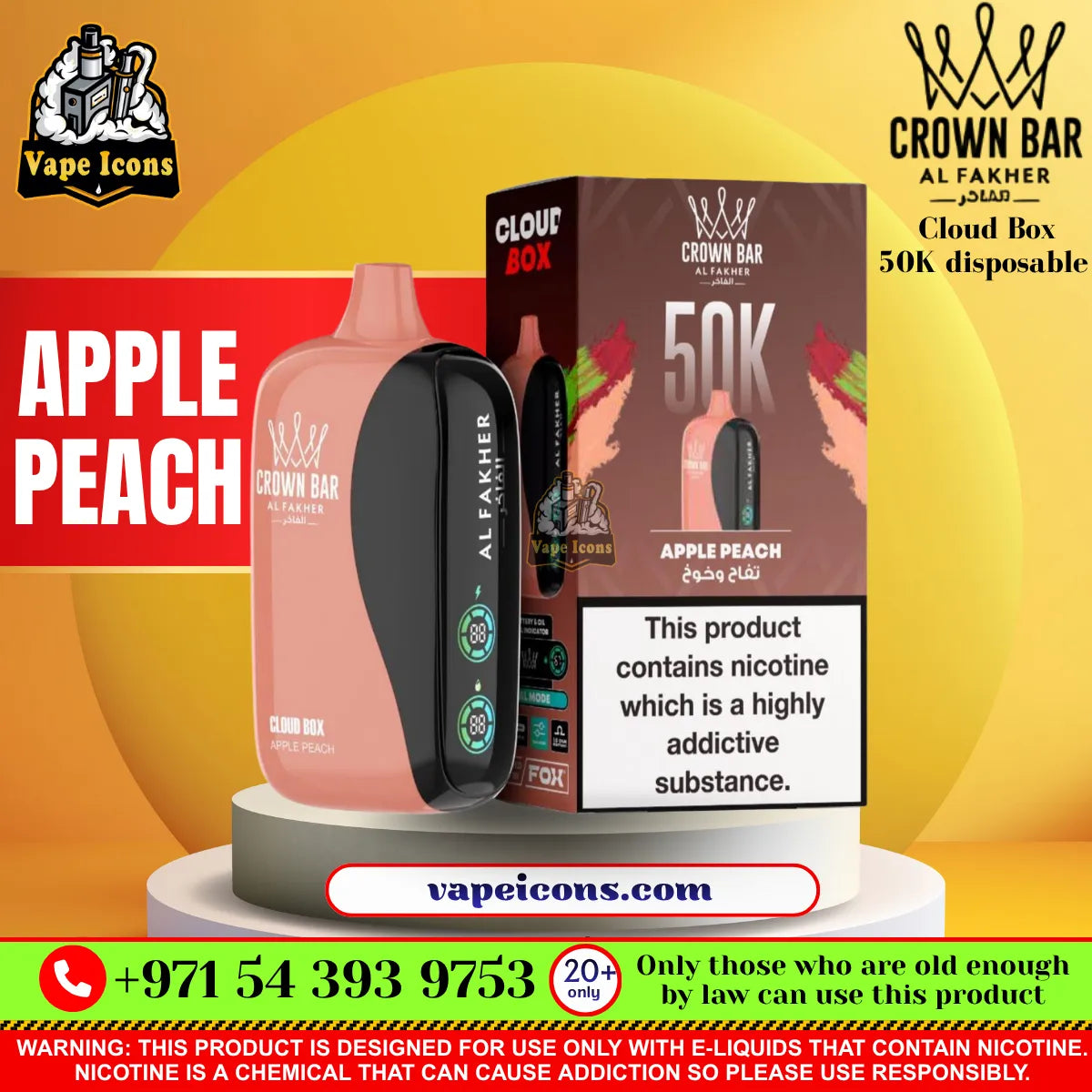 Crown Bar Al Fakher Cloud Box 50K Disposable Vape Apple Peach Flavor UAE