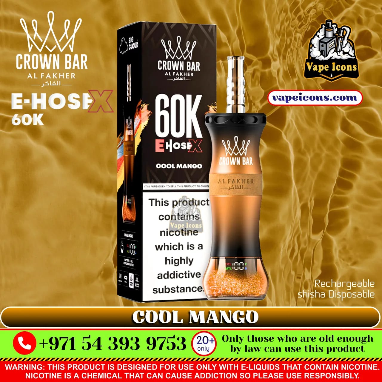 Crown Bar Al Fakher 60K E-HOSE X Cool Mango Rechargeable Disposable vape 