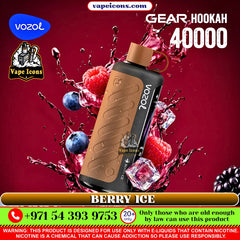 Vozol Gear Hookah 40000 with berries and ice on a red background