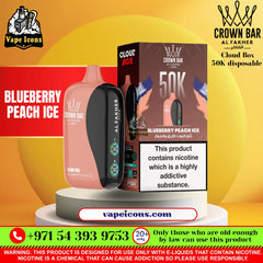 Crown Bar Al Fakher Cloud Box 50K Disposable Vape Blueberry Peach Ice Flavor UAE