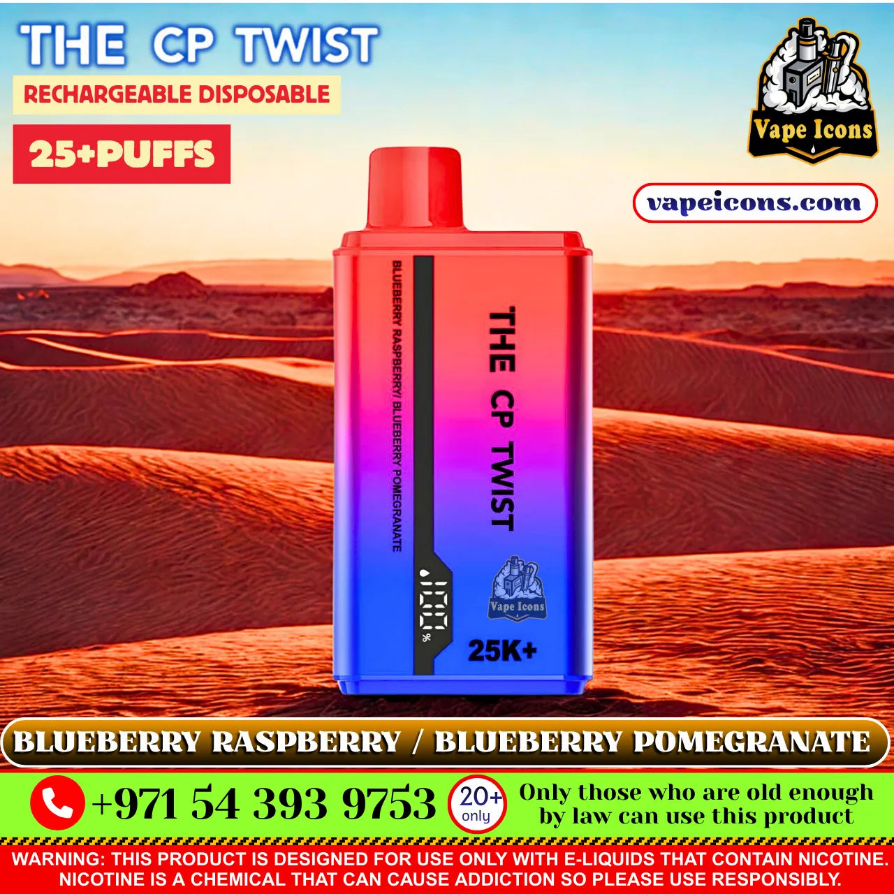 Cristal The CP Twist 25k Puffs Rechargeable Disposable Best Price In Dubai UAE, 20mg Nicotine vape, 2%Nicotine Disposable Vape.