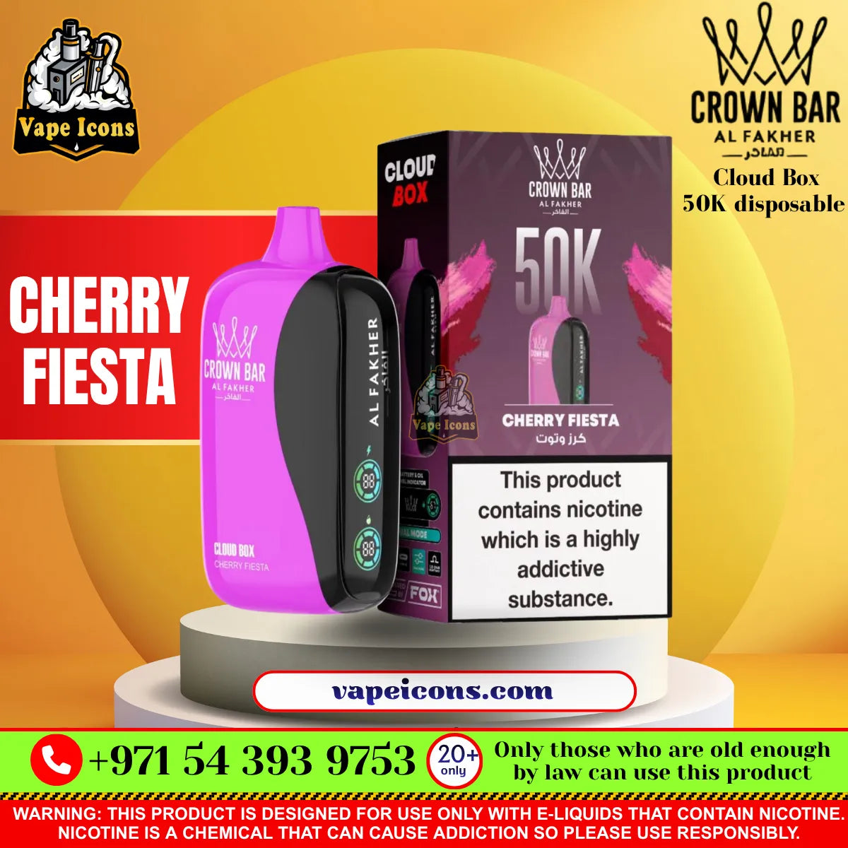 Crown Bar Al Fakher Cloud Box 50K Disposable Vape Cherry Fiesta Flavor UAE