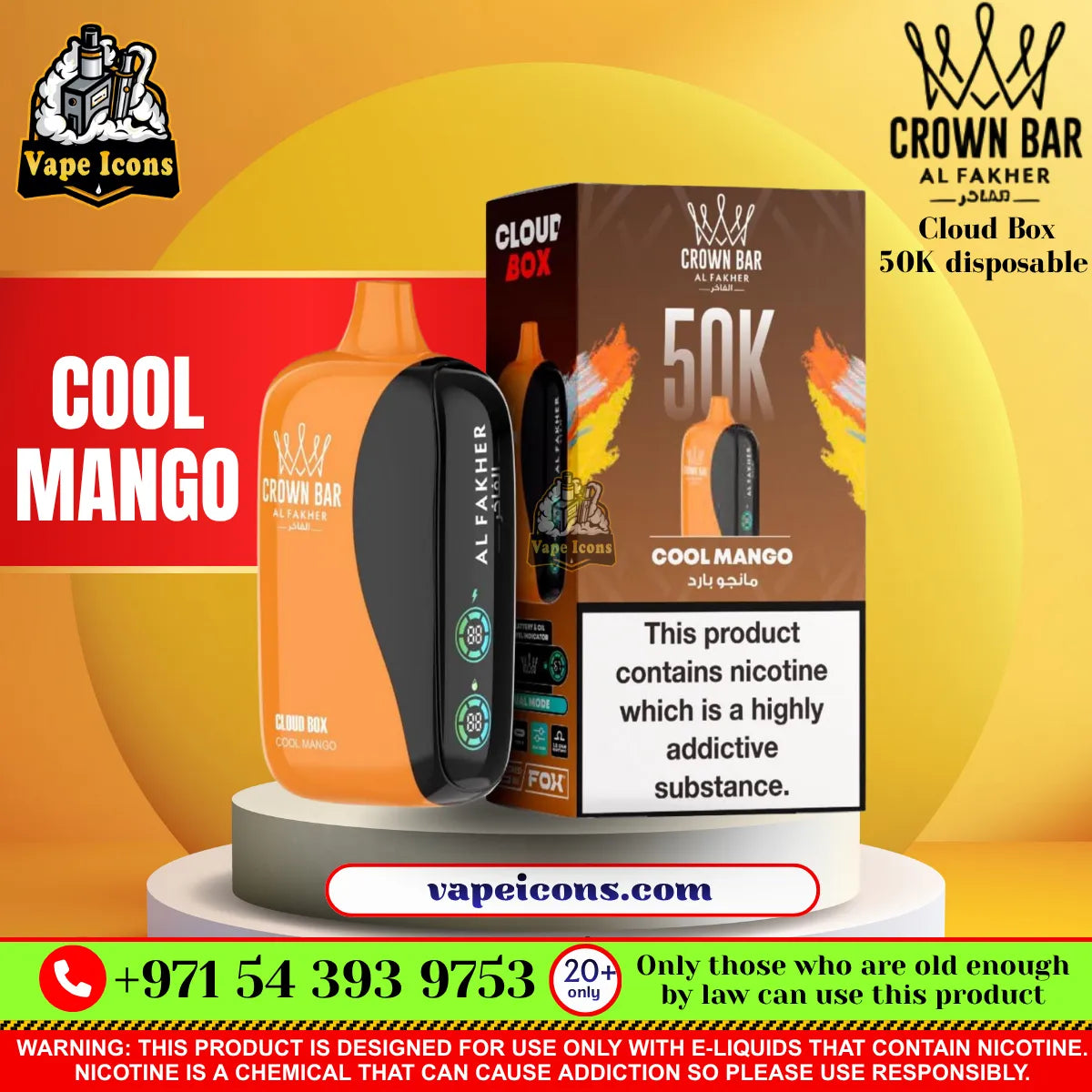 Crown Bar Al Fakher Cloud Box 50K Disposable Vape Cool Mango Flavor UAE