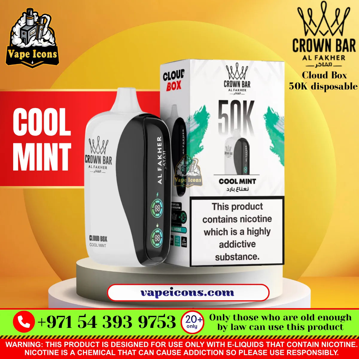 Crown Bar Al Fakher Cloud Box 50K Disposable Vape Cool Mint Flavor Dubai UAE