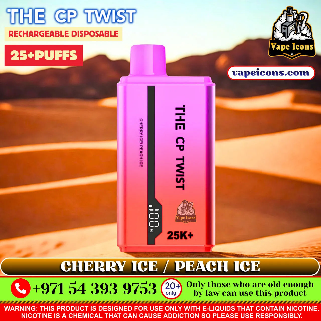 Cristal The CP Twist 25k Puffs Rechargeable Disposable Best Price In Dubai UAE, 20mg Nicotine vape, 2%Nicotine Disposable Vape.