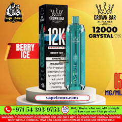 Crown Bar AL FAKHER Crystal V2 12K Puffs Rechargeable Disposable Vape. The Delicious Berry Ice Flavor.