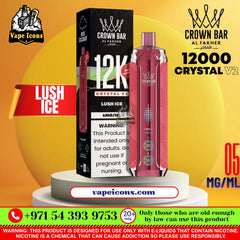 Crown Bar AL FAKHER Crystal V2 12K Puffs Rechargeable Disposable Vape 'Lush Ice' flavor in Motor City Dubai. 