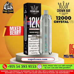 Crown Bar AL FAKHER Crystal V2 12K Puffs 5% Nicotine Rechargeable Disposable Vape mixed berry flavor.