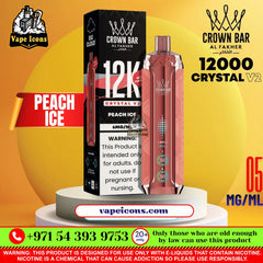 Crown Bar AL FAKHER Crystal V2 12K Puffs Rechargeable Disposable Vape Peach Ice Flavor.