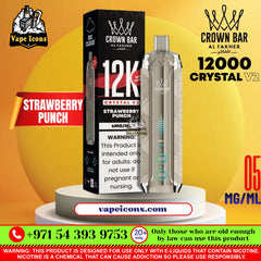 Crown Bar AL FAKHER Crystal V2 12K Puffs Rechargeable Disposable Vape Strawberry Punch Flavor.