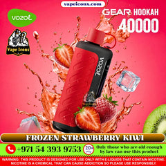 VOZOL Gear Hookah 40k Puffs Rechargeable Disposable vape device with strawberries and ice cubes on a pink background, featuring Vape Icons branding.