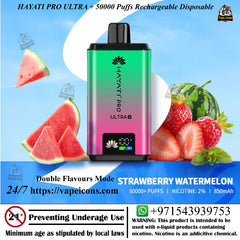 HAYATI PRO ULTRA vape device with strawberry watermelon flavor on a colorful background, 50mg Vape, Vape Buy Online.