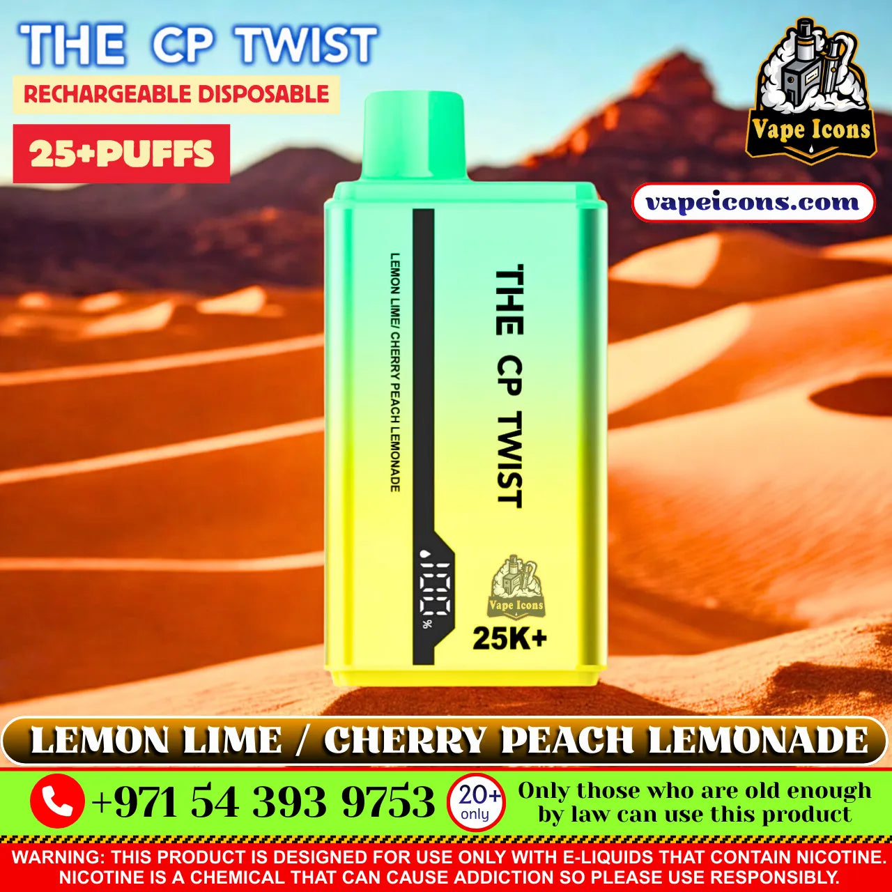 Cristal The CP Twist 25k Puffs Rechargeable Disposable Best Price In Dubai UAE, 20mg Nicotine vape, 2%Nicotine Disposable Vape.