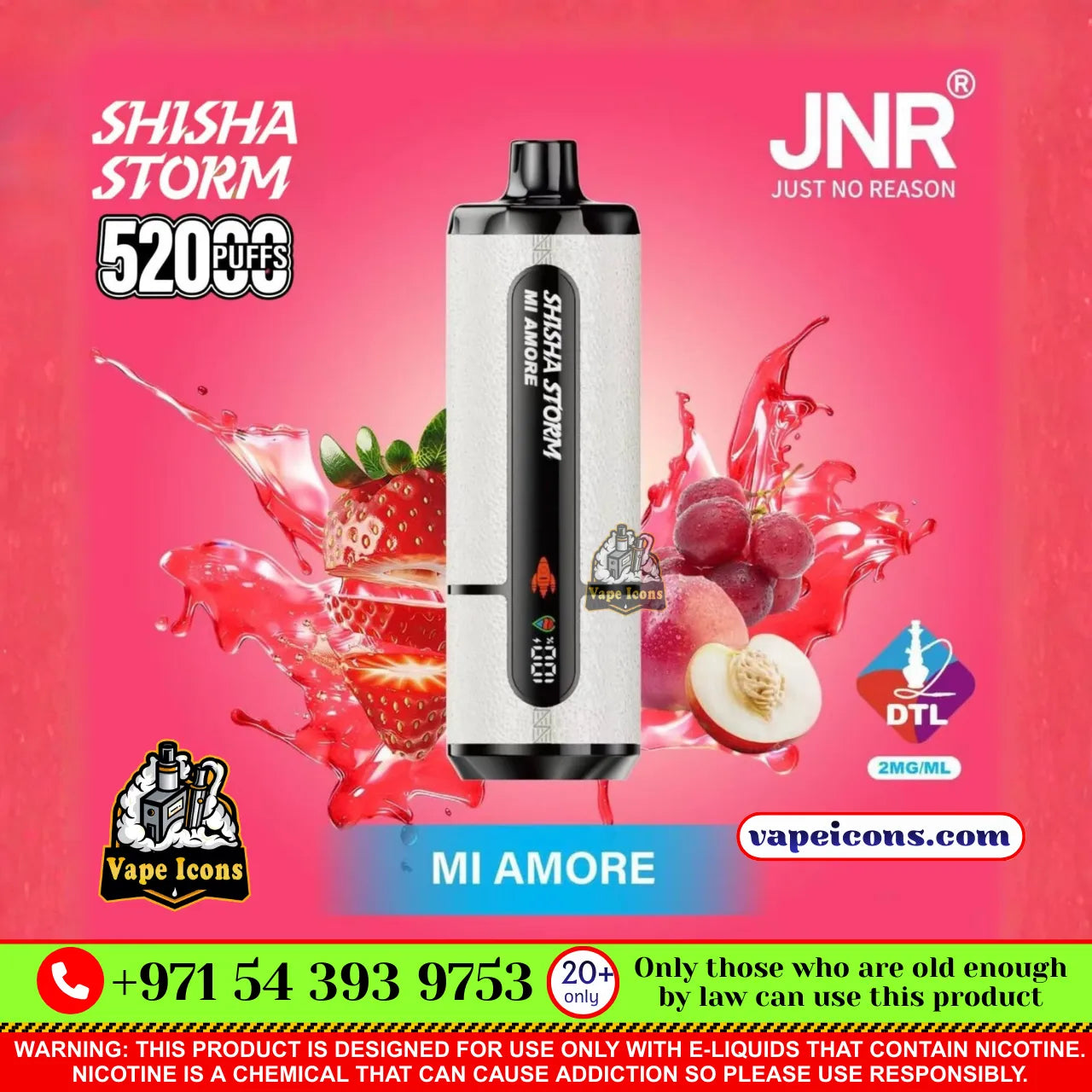 JNR Shisha 52k Puffs 20 Mg (2%) Rehargeable Disposable Vape Buy Online In Downtown & Sports City Dubai UAE