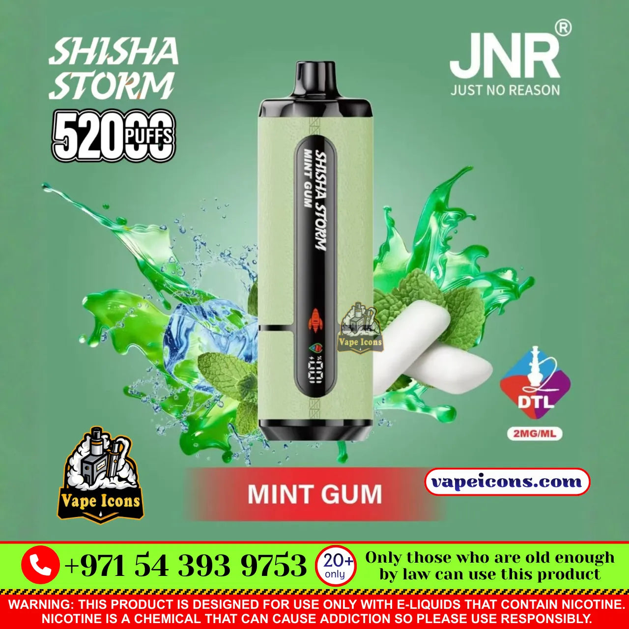 JNR Shisha 52k Puffs 20 Mg (2%) Rehargeable Disposable Vape Buy Online In Downtown & Sports City Dubai UAE