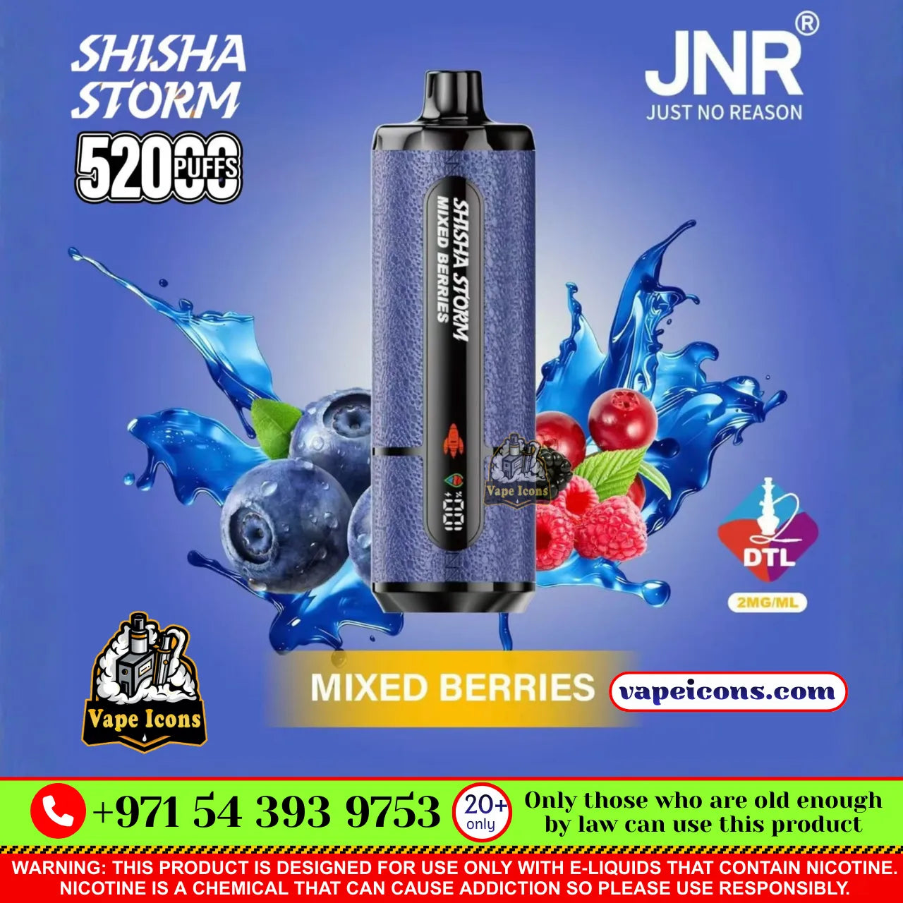 JNR Shisha 52k Puffs 20 Mg (2%) Rehargeable Disposable Vape Buy Online In Downtown & Sports City Dubai UAE