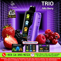 ELFBAR TRIO 40K PUFFS RECHARGEABLE DSPOSABLE In Dubai, Vape Motor City, Vape Shop JVC, Vape Shop Near Me, Best Disposable, Long Lasing Disposable, Mix Berry, Strawberry Watermelon, Blueberry Ice, Peach Mango, Double Mango, Peach Ice, Blueberry Raspberry Ice, Pineapple Passion Fruit Guava, Strawberry Mango, Lychee Juicy Peach, Grape Ice, Strawberry Ice, Strawberry Kiwi, Peach Mango Watermelon, Mango Ice, VCT, Watermelon Bubblegum, Blue Razz Ice, Miami Mint.