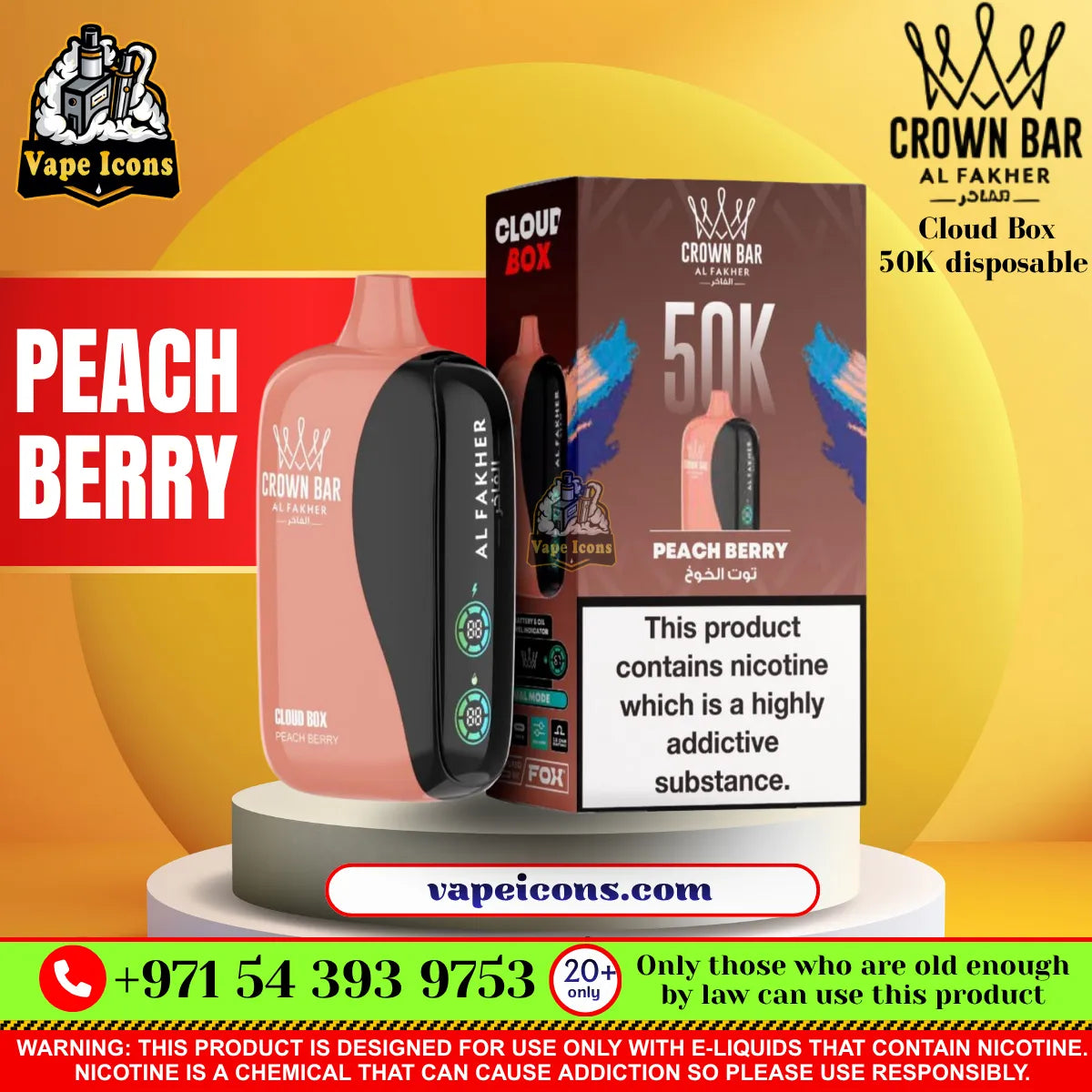 Crown Bar Al Fakher Cloud Box 50K Disposable Vape Peach Berry Flavor UAE