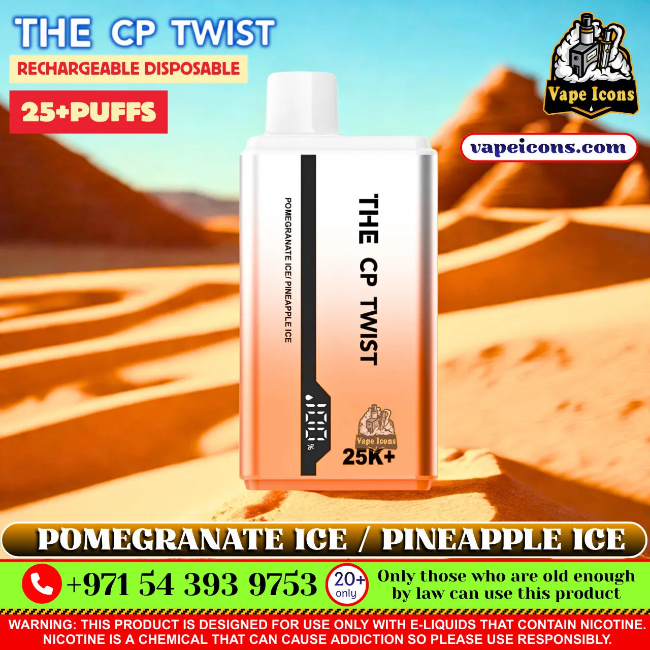 Cristal The CP Twist 25k Puffs Rechargeable Disposable Best Price In Dubai UAE, 20mg Nicotine vape, 2%Nicotine Disposable Vape.