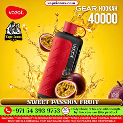 VOZOL Gear Hookah 40k Puffs Rechargeable Disposable vape device with passion fruit on a yellow background 