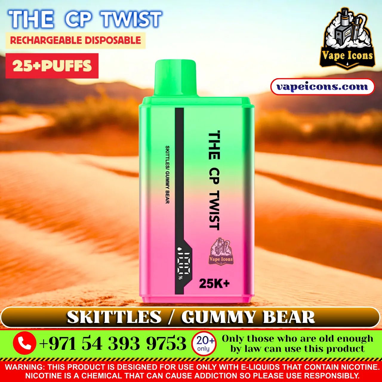 Cristal The CP Twist 25k Puffs Rechargeable Disposable Best Price In Dubai UAE, 20mg Nicotine vape, 2%Nicotine Disposable Vape.