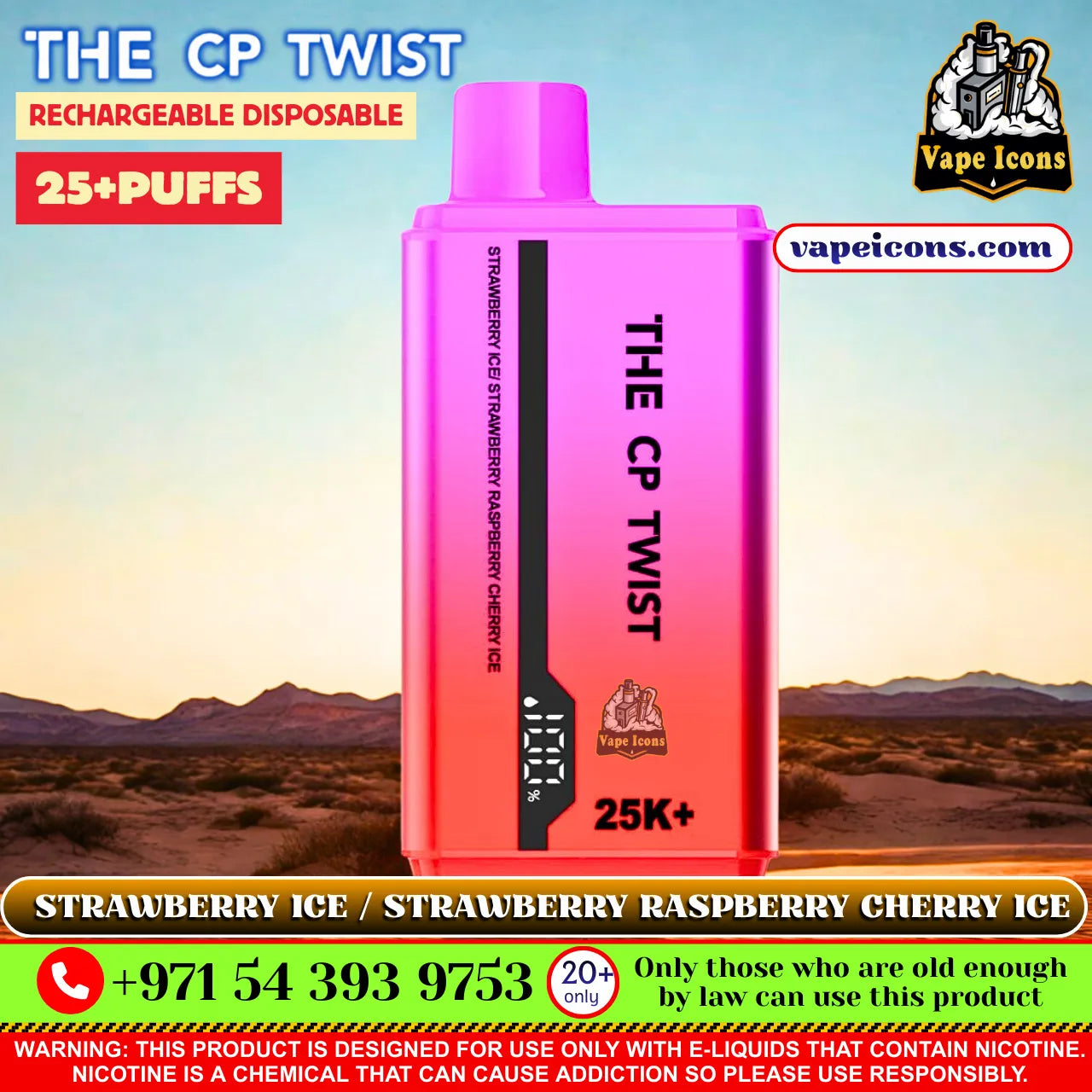Cristal The CP Twist 25k Puffs Rechargeable Disposable Best Price In Dubai UAE, 20mg Nicotine vape, 2%Nicotine Disposable Vape.