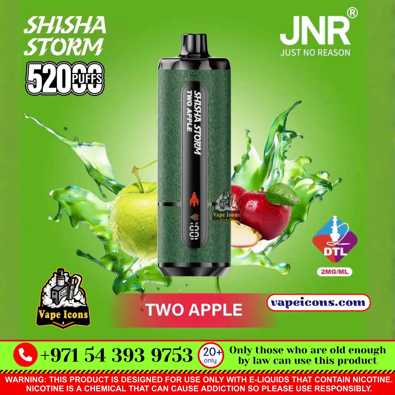 JNR Shisha 52k Puffs 20 Mg (2%) Rehargeable Disposable Vape Buy Online In Downtown Dubai UAE