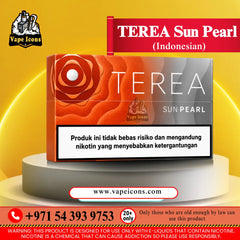 Terea Sun Pearl Indonesian heatstick vape product box displayed on a promotional background