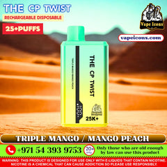 Cristal The CP Twist 25k Puffs Rechargeable Disposable Best Price In Dubai UAE, 20mg Nicotine vape, 2%Nicotine Disposable Vape.