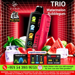 ELFBAR TRIO 40K PUFFS RECHARGEABLE DSPOSABLE In Dubai, Vape Motor City, Vape Shop JVC, Vape Shop Near Me, Best Disposable, Long Lasing Disposable, Mix Berry, Strawberry Watermelon, Blueberry Ice, Peach Mango, Double Mango, Peach Ice, Blueberry Raspberry Ice, Pineapple Passion Fruit Guava, Strawberry Mango, Lychee Juicy Peach, Grape Ice, Strawberry Ice, Strawberry Kiwi, Peach Mango Watermelon, Mango Ice, VCT, Watermelon Bubblegum, Blue Razz Ice, Miami Mint.