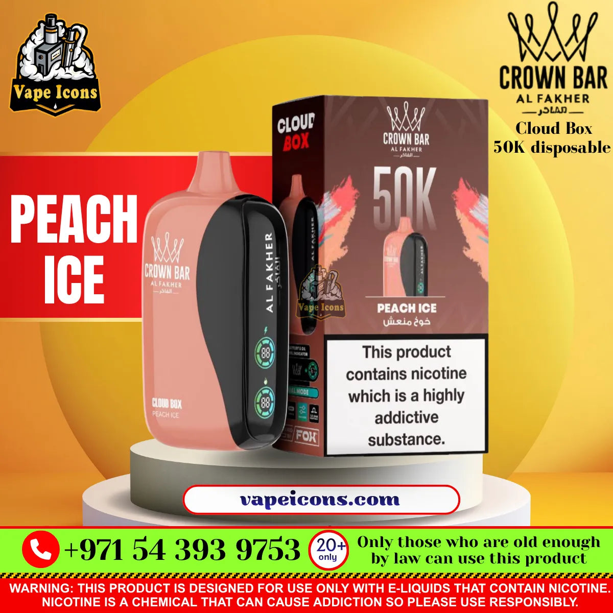 Crown Bar Al Fakher 50000 Puffs Cloud Box Peach Ice - Vape Icons UAE