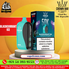 Crown Bar Al Fakher Cloud Box 50K Disposable Vape Blackcurrant Ice Flavor Dubai UAE