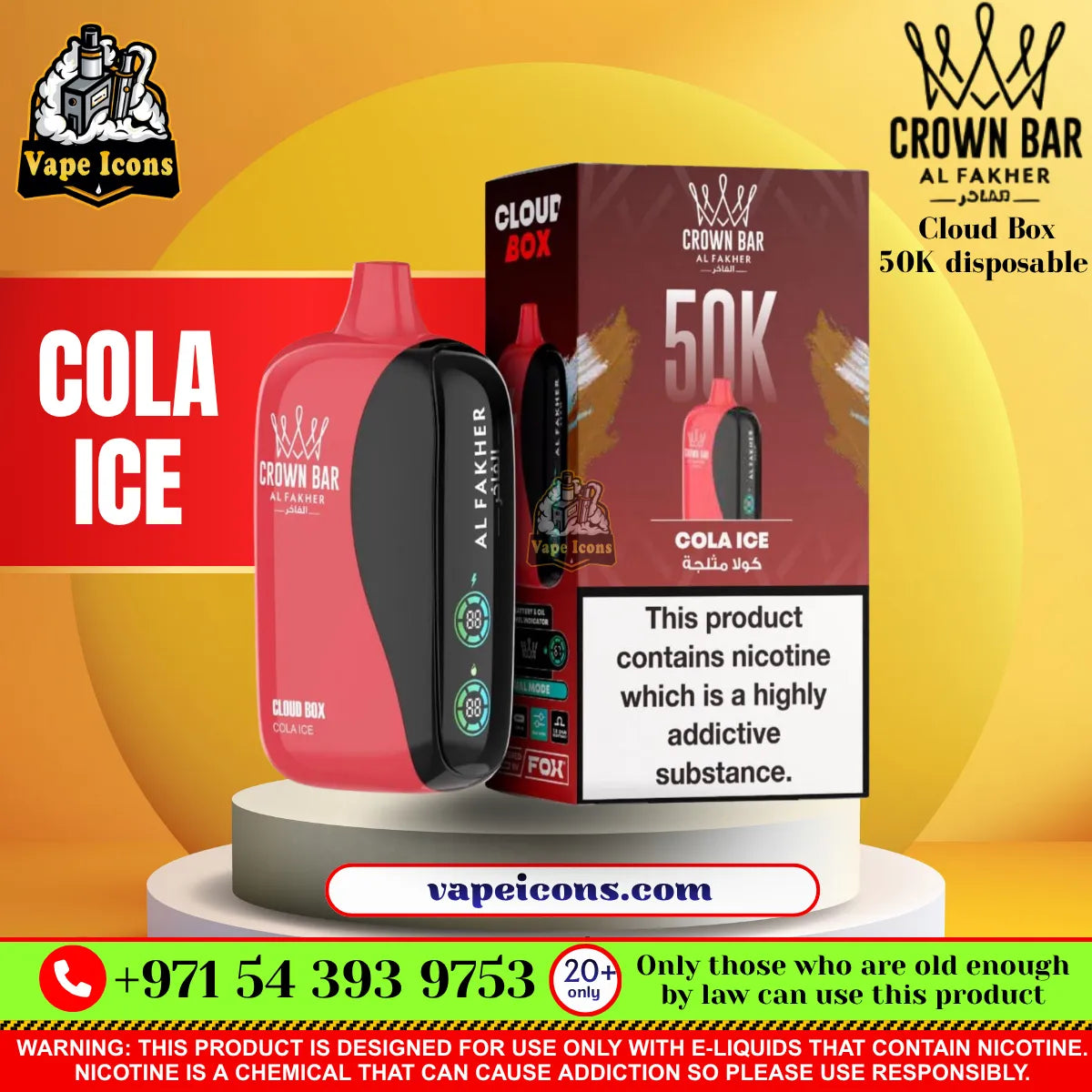 Crown Bar Al Fakher Cloud Box 50K Disposable Vape Cola Ice Flavor Dubai UAE