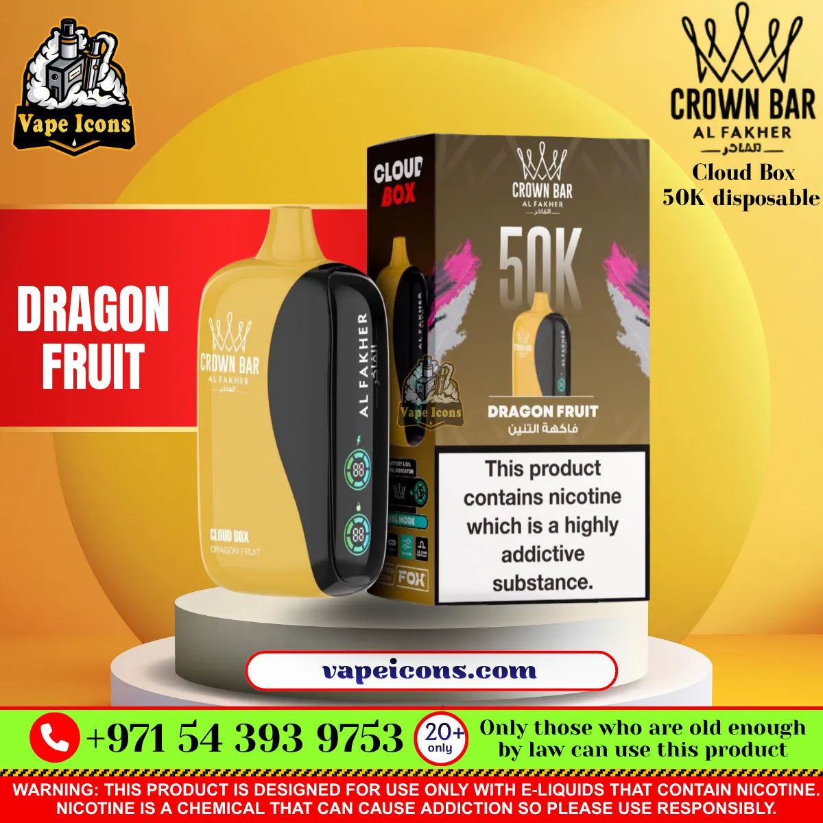 Crown Bar Al Fakher Cloud Box 50K Disposable Vape Dragon Fruit Flavor UAE
