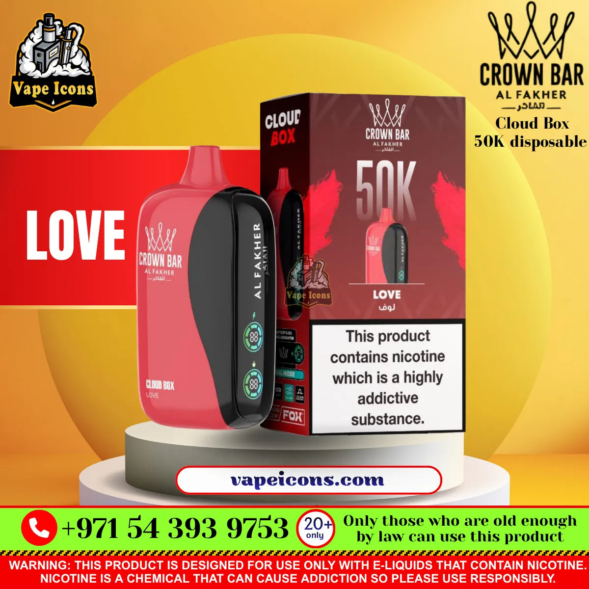Crown Bar Al Fakher Cloud Box 50K Disposable Vape Love Flavor UAE