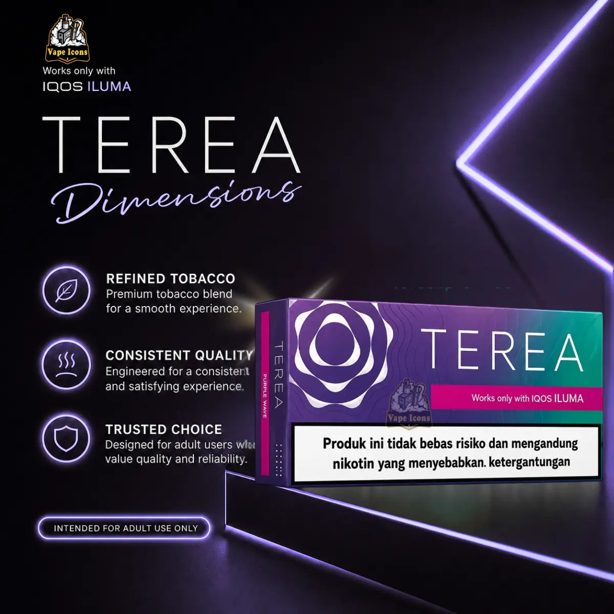 TEREA Dimensions Dark Neon Edition Purple Wave - Refined Tobacco for IQOS ILUMA | Vape Icons
